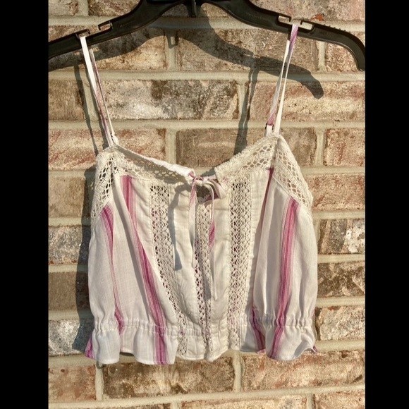 Aeropostale Coquette White and Pink Stripe Cotton Lace Top - Picture 5 of 6